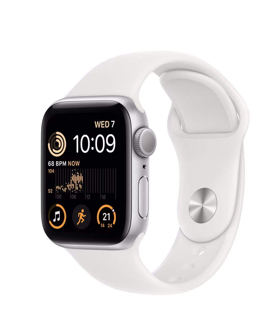 Apple Watch SE (2022) GPS 40mm Silver Aluminium Case with White Regular Sport Band