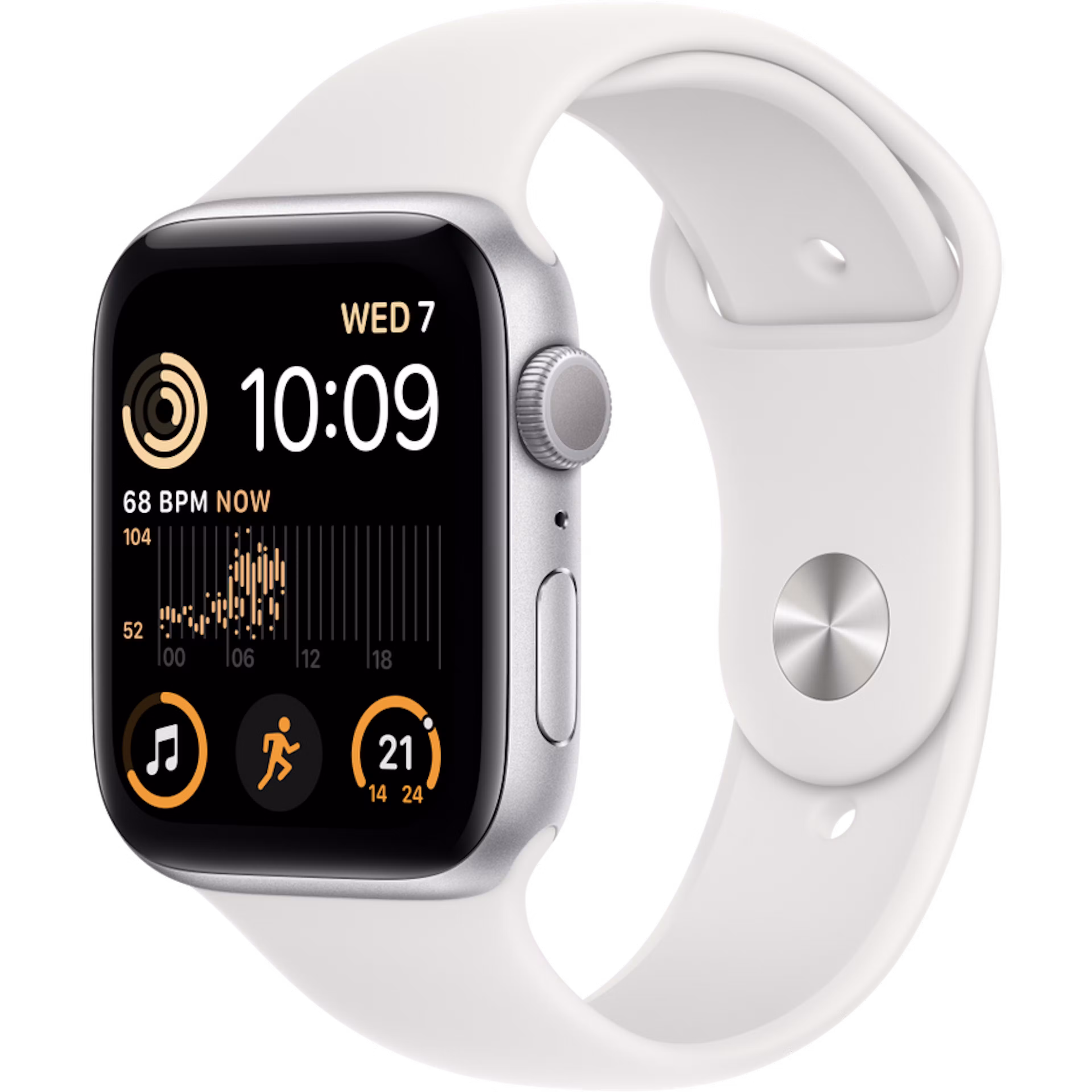Apple Watch SE (2022) GPS 44mm Silver Aluminium Case with White Regular Sport Band