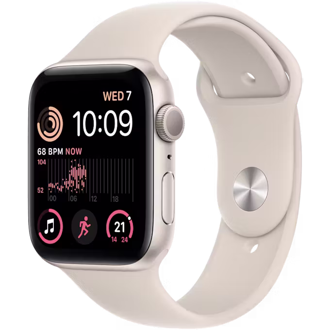 Apple Watch SE (2022) GPS 44mm Starlight Aluminium Case with Starlight Regular Sport Band