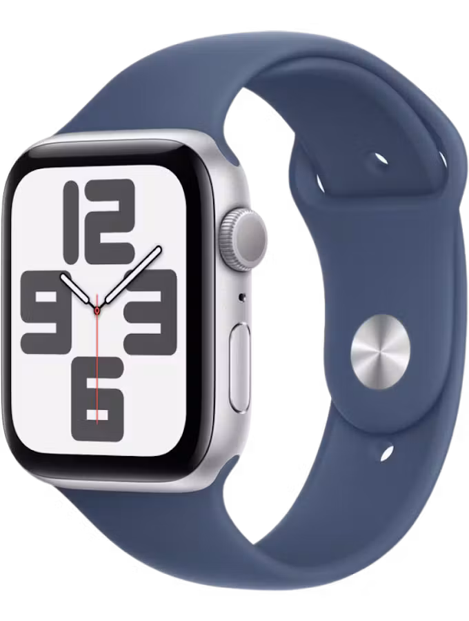 Apple Watch SE (2024) GPS 44mm Silver Aluminium Case with Denim M/L Sport Band