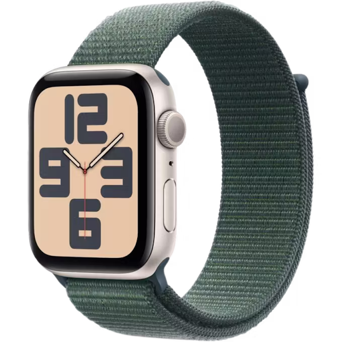 Apple Watch SE (2024) GPS 44mm Starlight Aluminium Case with Lake Green Sport Loop