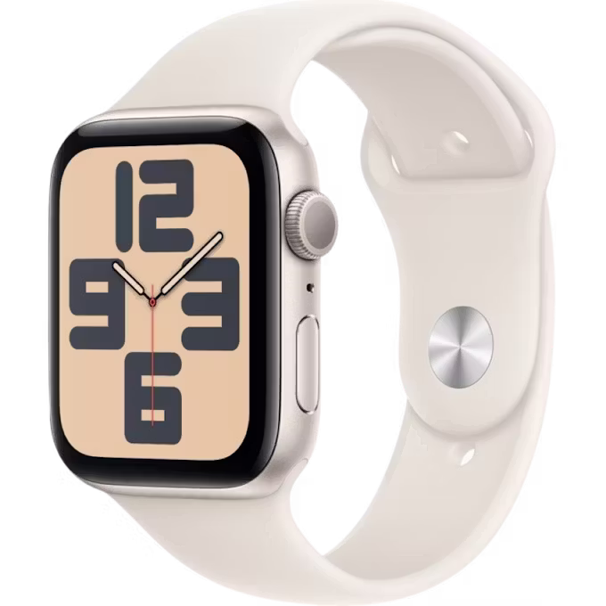 Apple Watch SE (2024) GPS 44mm Starlight Aluminium Case with Starlight M/L Sport Band