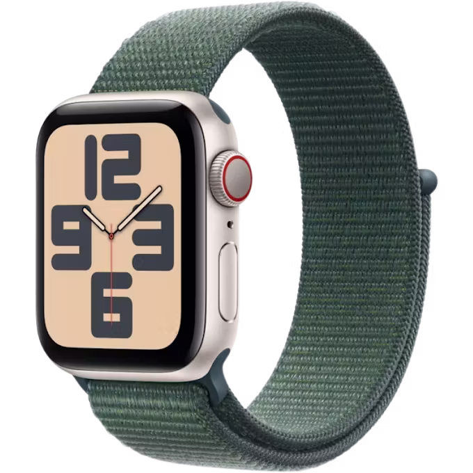 Apple Watch SE (2024) GPS + Cellular 40mm Starlight Aluminium Case with Lake Green Sport Loop