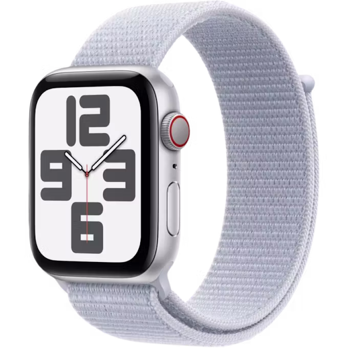 Apple Watch SE (2024) GPS + Cellular 44mm Silver Aluminium Case with Blue Cloud Sport Loop