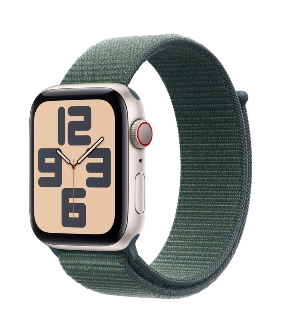 Apple Watch SE (2024) GPS + Cellular 44mm Starlight Aluminium Case with Lake Green Sport Loop