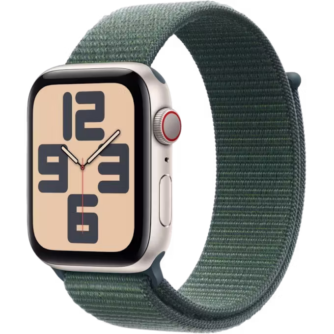 Apple Watch SE (2024) GPS + Cellular 44mm Starlight Aluminium Case with Lake Green Sport Loop