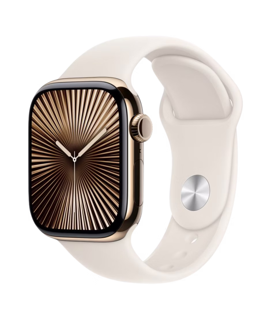 Apple Watch Series 10 GPS + Cellular 42mm Gold Titanium Case with Starlight M/L Sport Band