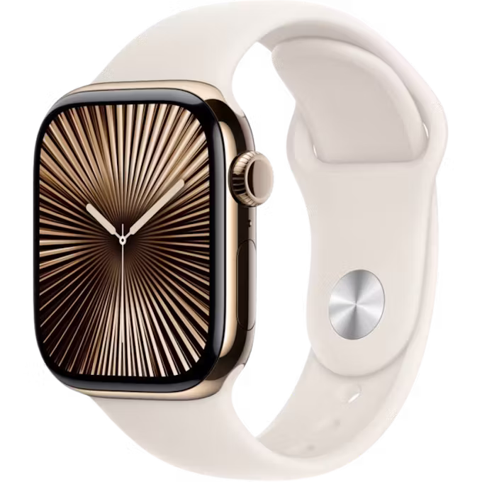 Apple Watch Series 10 GPS + Cellular 42mm Gold Titanium Case with Starlight M/L Sport Band