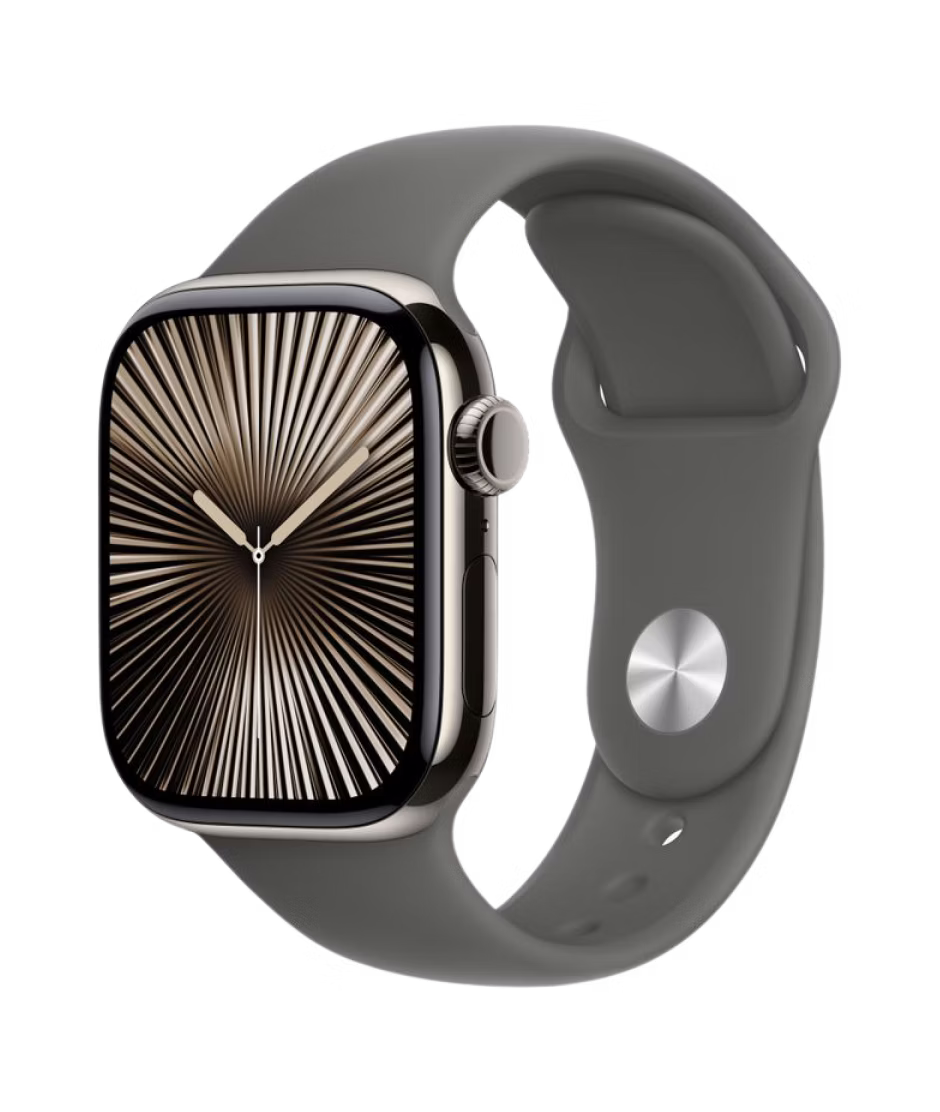 Apple Watch Series 10 GPS + Cellular 42mm Natural Titanium Case with Stone Grey M/L Sport Band