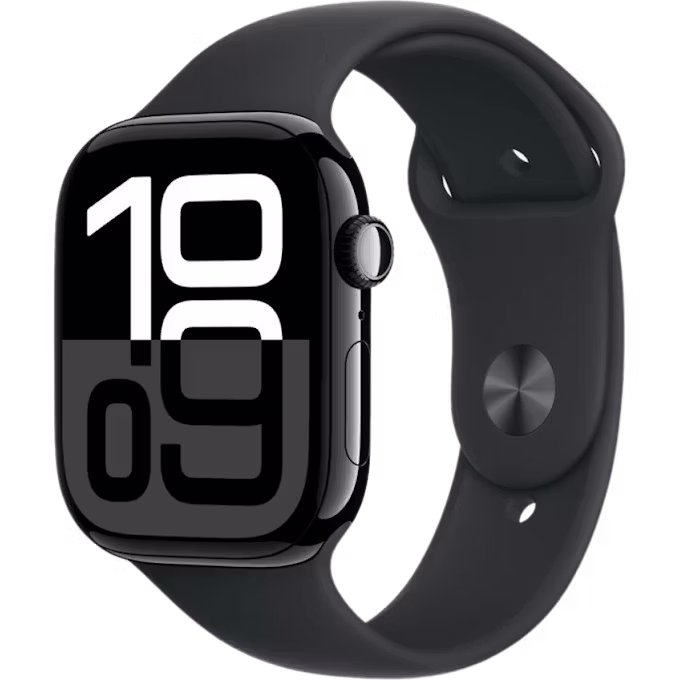 Apple Watch Series 10 GPS 46mm Jet Black Aluminium Case with Black M/L Sport Band