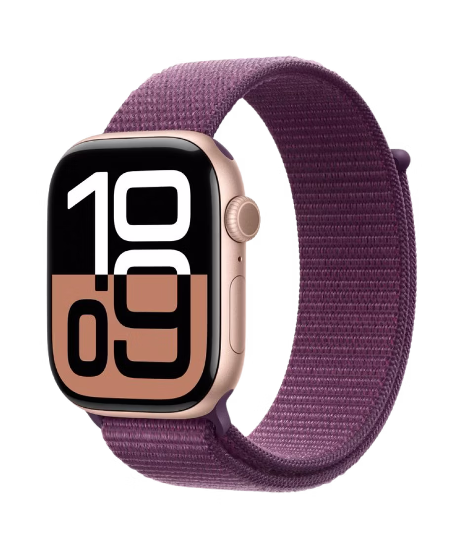 Apple Watch Series 10 GPS 46mm Rose Gold Aluminium Case with Plum Sport Loop
