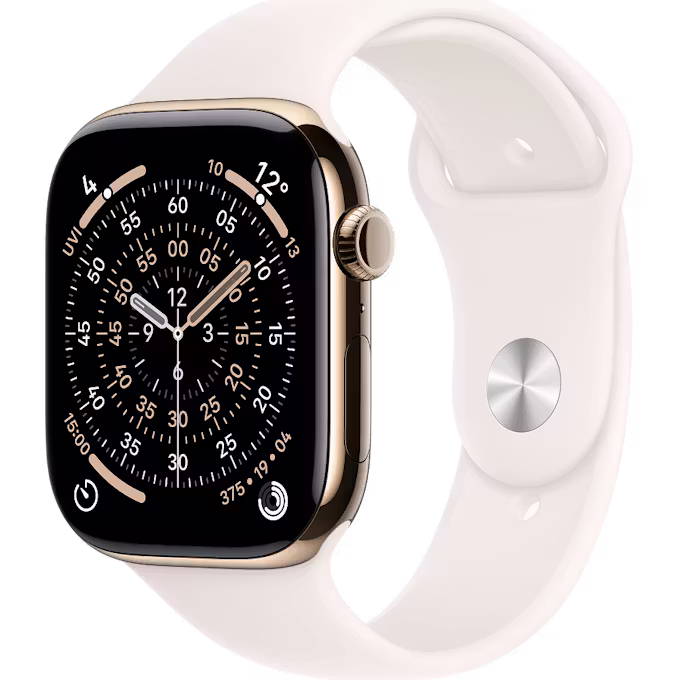 Apple Watch Series 11 GPS + Cellular 46mm Gold Titanium Case with Light Blush Sport Band S/M