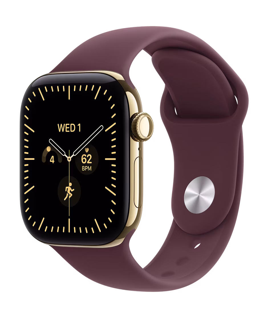 Apple Watch Series 12 GPS + Cellular 46mm Radiant Gold Titanium case with Burgundy Sport Band S/M