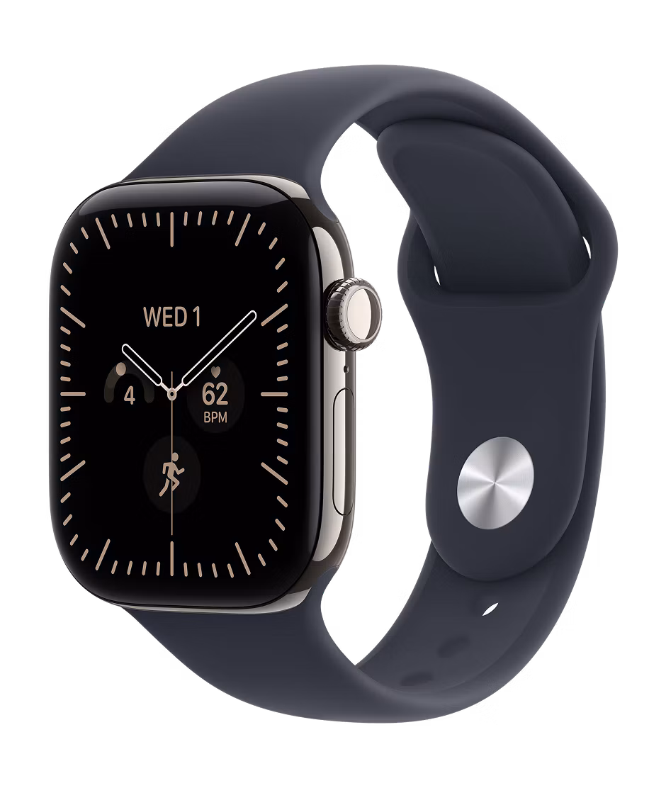 Apple Watch Series 12 GPS + Cellular 42mm Natural Titanium case with Navy Blue Sport Band S/M