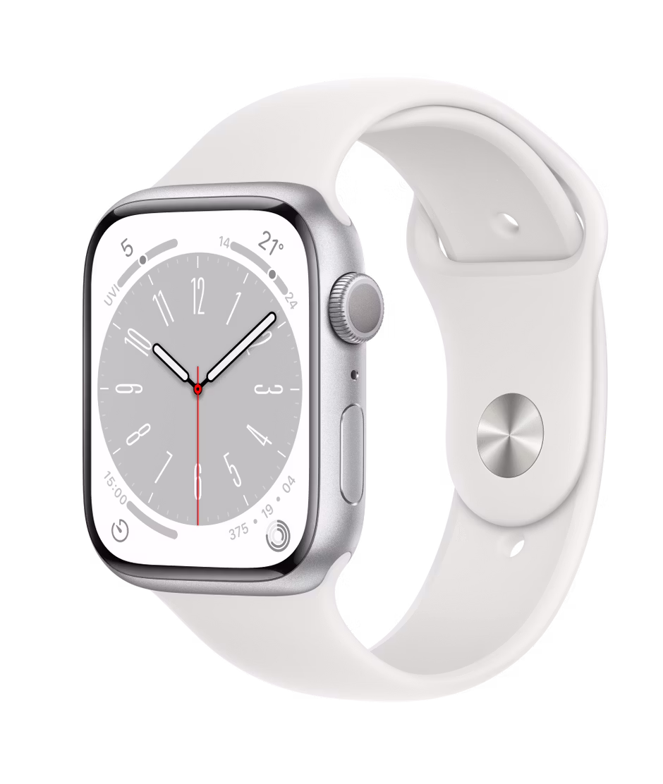 Apple Watch Series 8 GPS 45mm Silver Aluminium Case with White Regular Sport Band