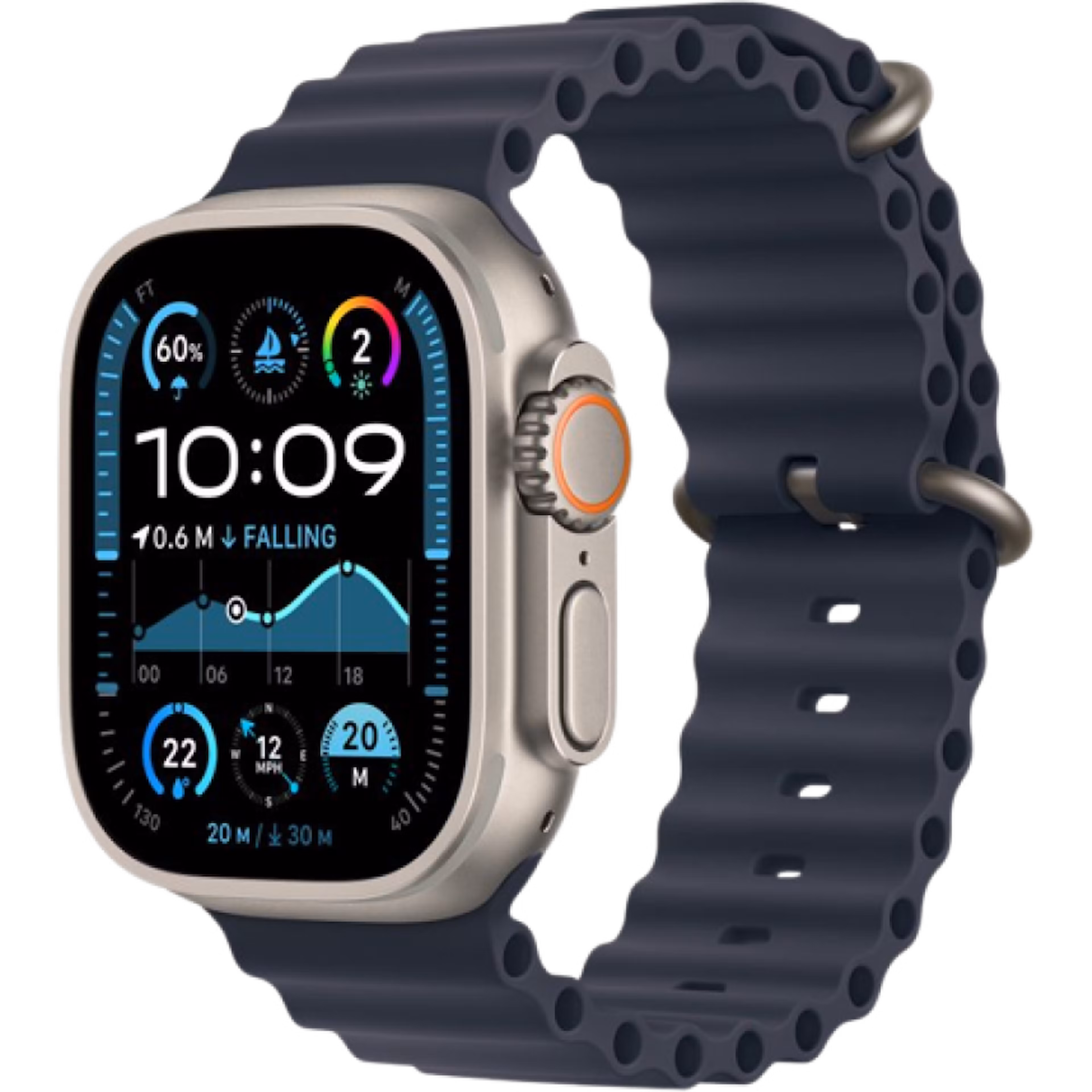 Apple Watch Ultra 2 GPS + Cellular 49mm Natural Titanium Case with Navy Ocean Band