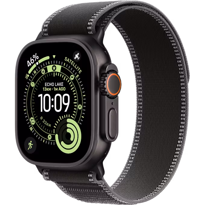 Apple Watch Ultra 3 GPS + Cellular 49mm Black Titanium Case with Black/Charcoal Trail Loop M/L