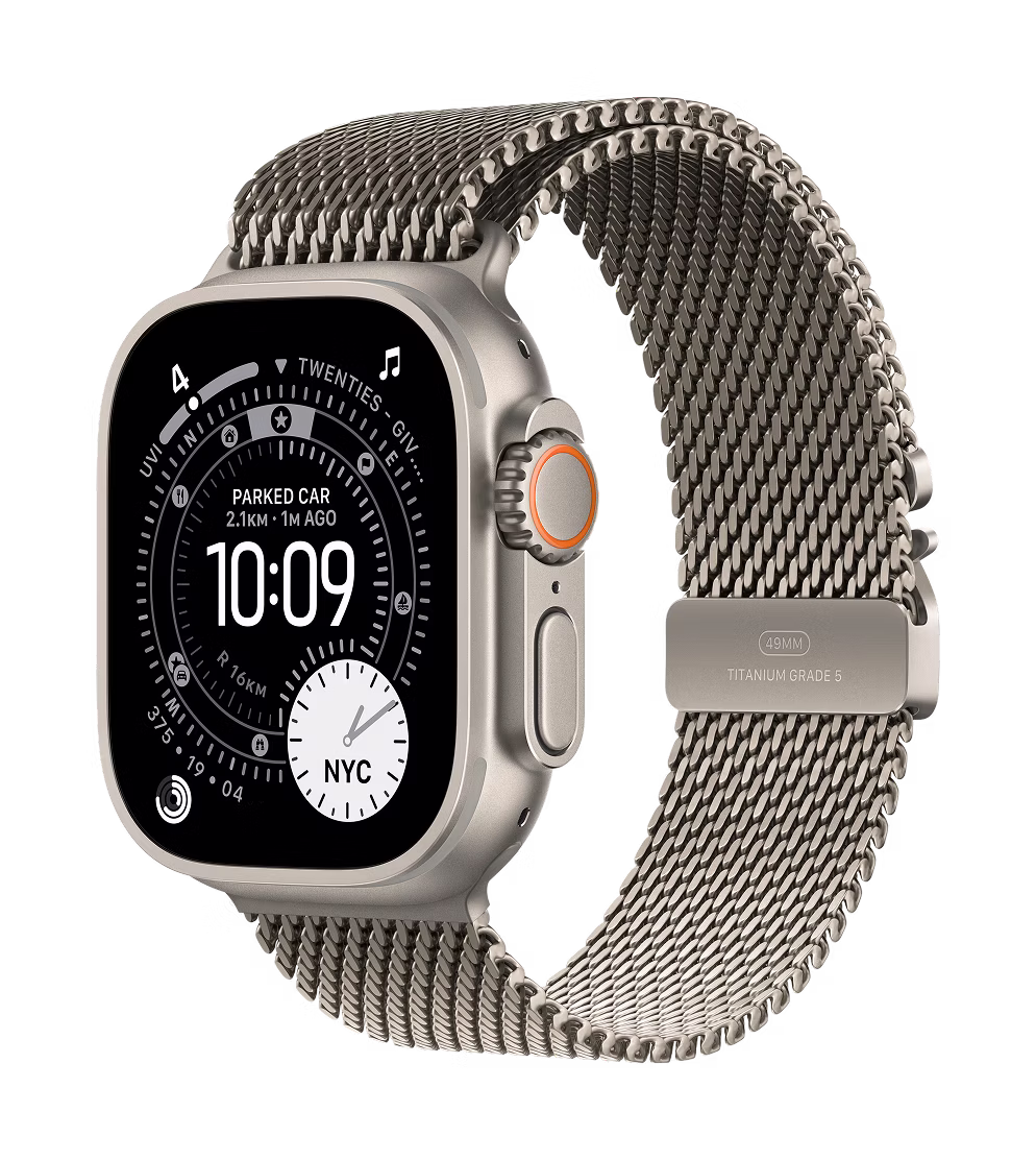 Apple Watch Ultra 3 GPS + Cellular 49mm Natural Titanium Case with Natural Titanium Milanese Loop Small