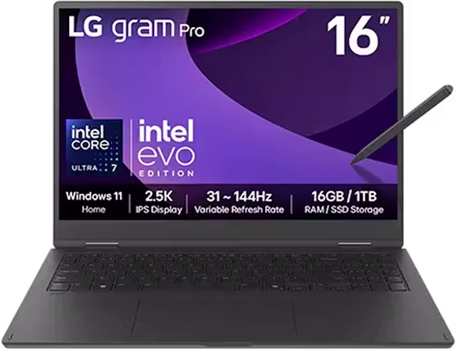 LG 16" gram Pro 2in1 Laptop, Windows 11 Home, Intel® Core™ Ultra Processor, Obsidian Black 16T90TPG.AA78A1