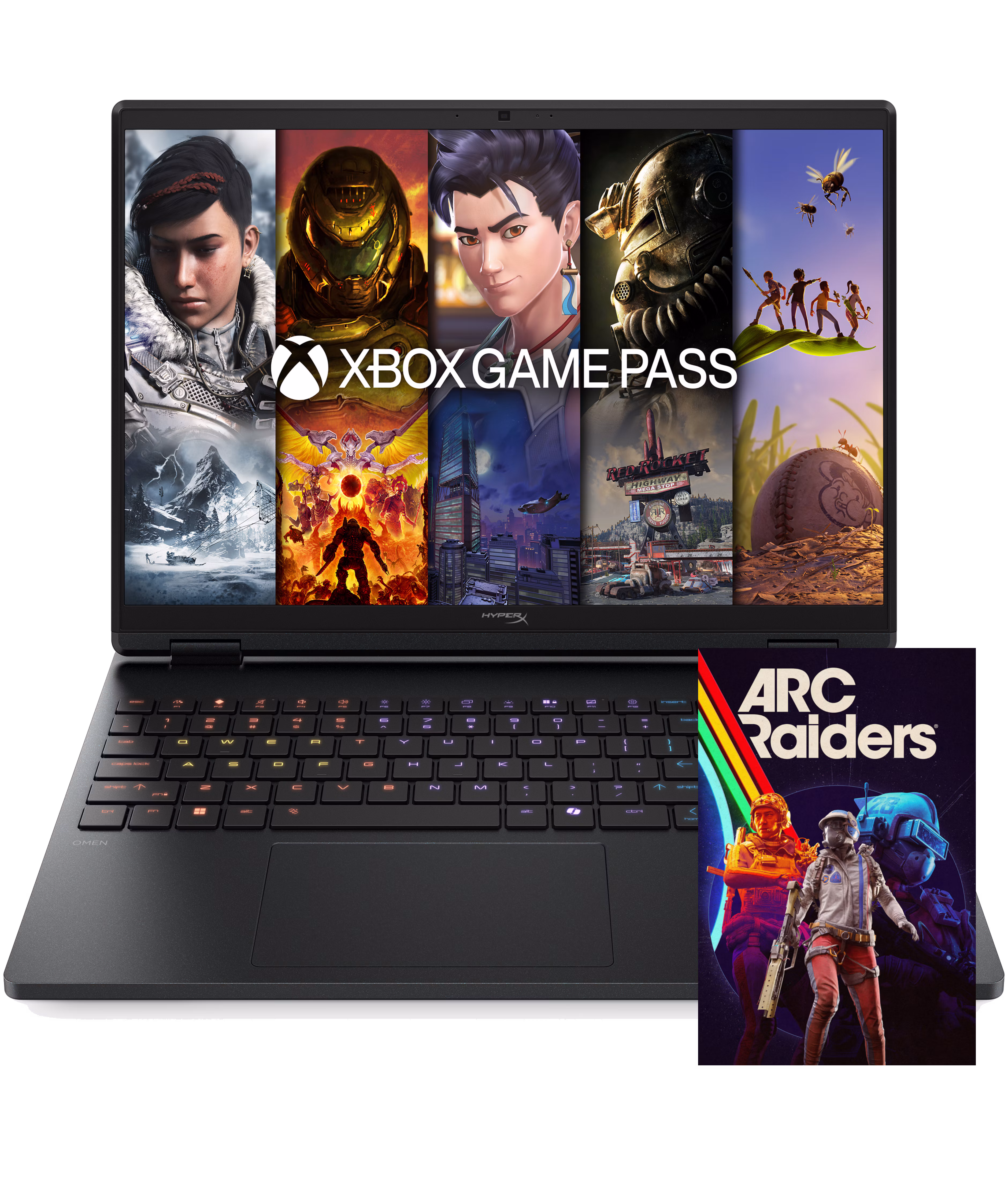 HP HyperX OMEN (2026) with ARC Raiders 15.3" Windows 11 Home AMD Ryzen 5 240 NVIDIA GeForce RTX 5050 16GB memory 512GB storage Iridescent Black