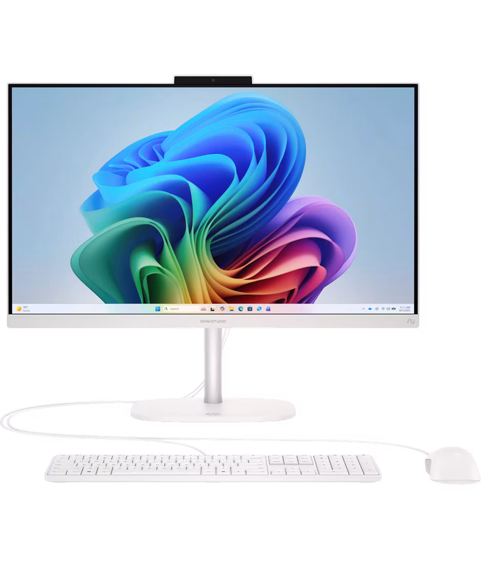HP OmniStudio All-in-One Desktop Next Gen AI (2026) 23.8" Windows 11 Home AMD Ryzen AI 7 445 AMD Radeon 840M Graphics 16GB memory 256GB storage Cotton White