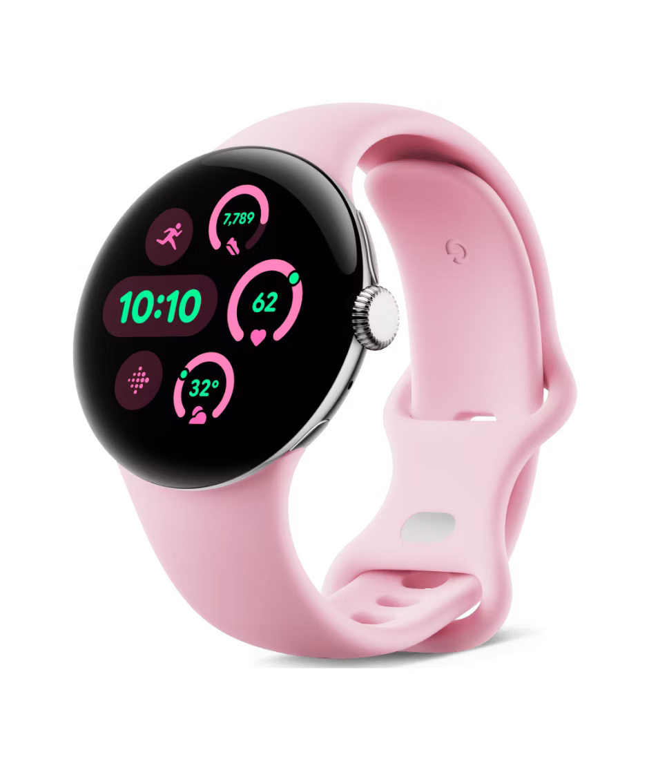 Google Pixel Watch 3 41mm LTE + Bluetooth/Wifi Polished Silver Aluminum Case / Rose Quartz Active Band
