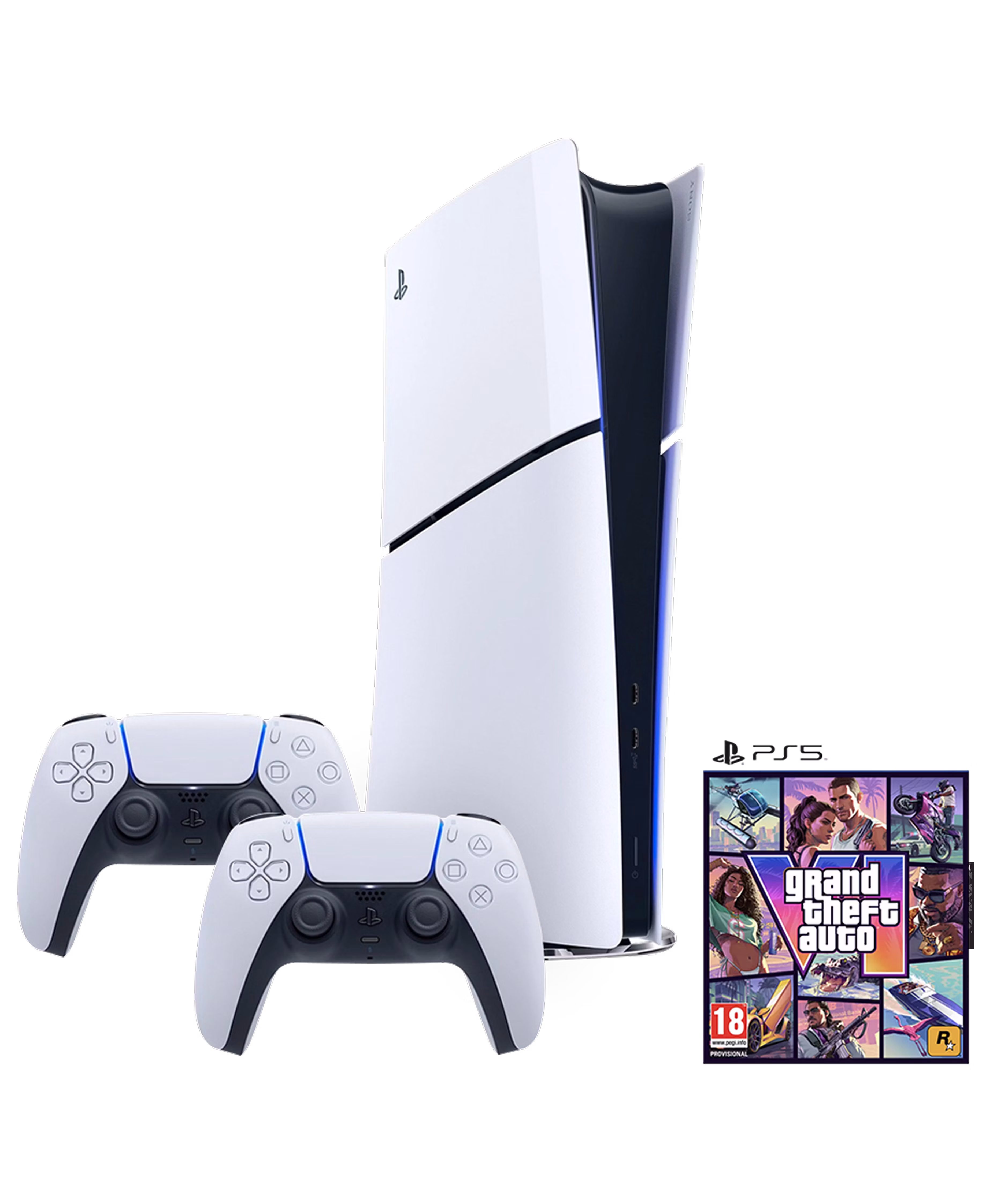 PlayStation®5 Digital Edition Console 825GB - Two DualSense® Wireless Controllers Bundle with Grand Theft Auto VI