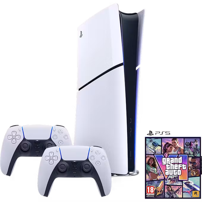 Sony PlayStation®5 Digital Edition Console 825GB - Two DualSense® Wireless Controllers Bundle with Grand Theft Auto VI