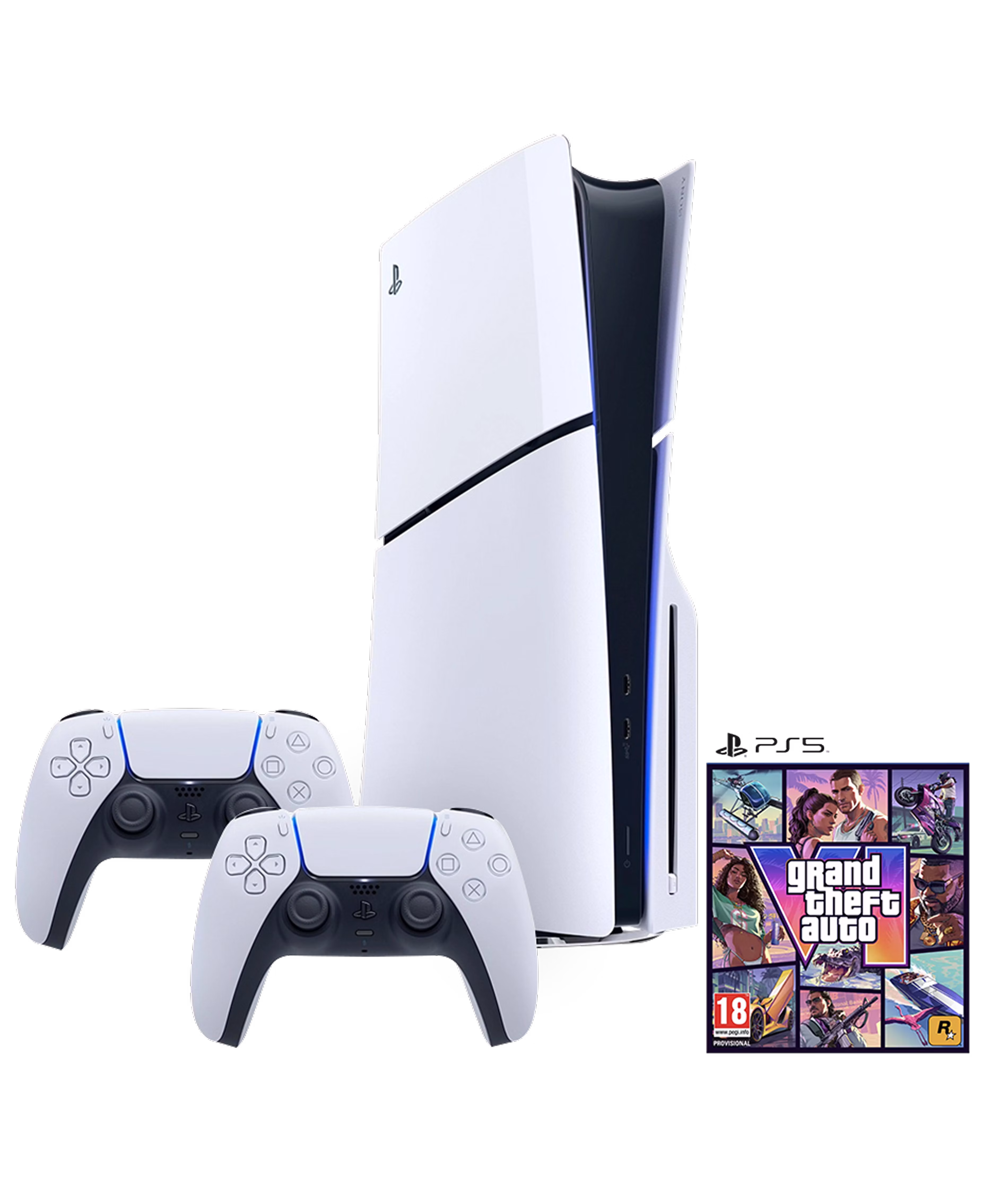 Sony PlayStation®5 Console 1TB - Two DualSense® Wireless Controllers Bundle with Grand Theft Auto VI