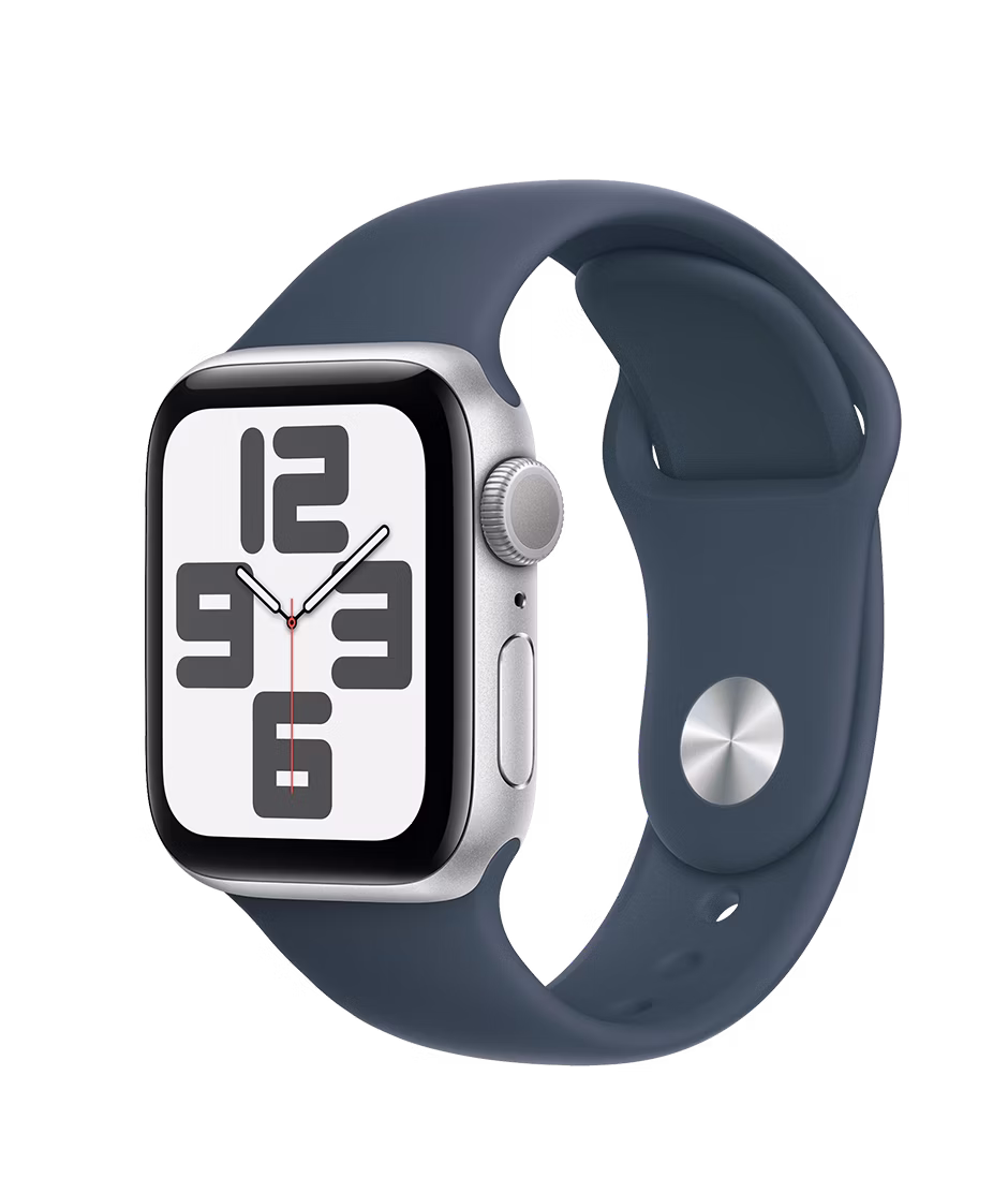 Apple Watch SE (2023) GPS 40mm Silver Aluminium Case with Storm Blue M/L Sport Band