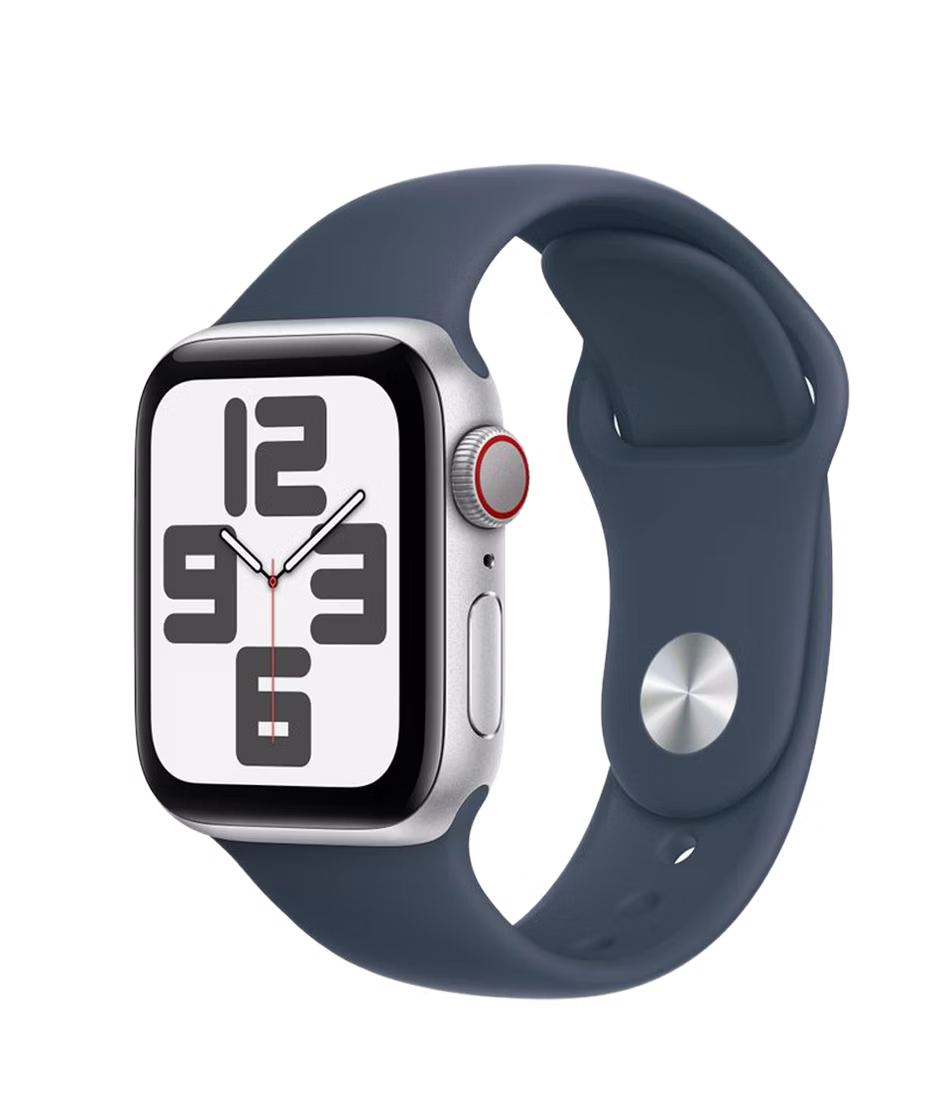 Apple Watch SE (2023) GPS + Cellular 40mm Silver Aluminium Case with Storm Blue S/M Sport Band
