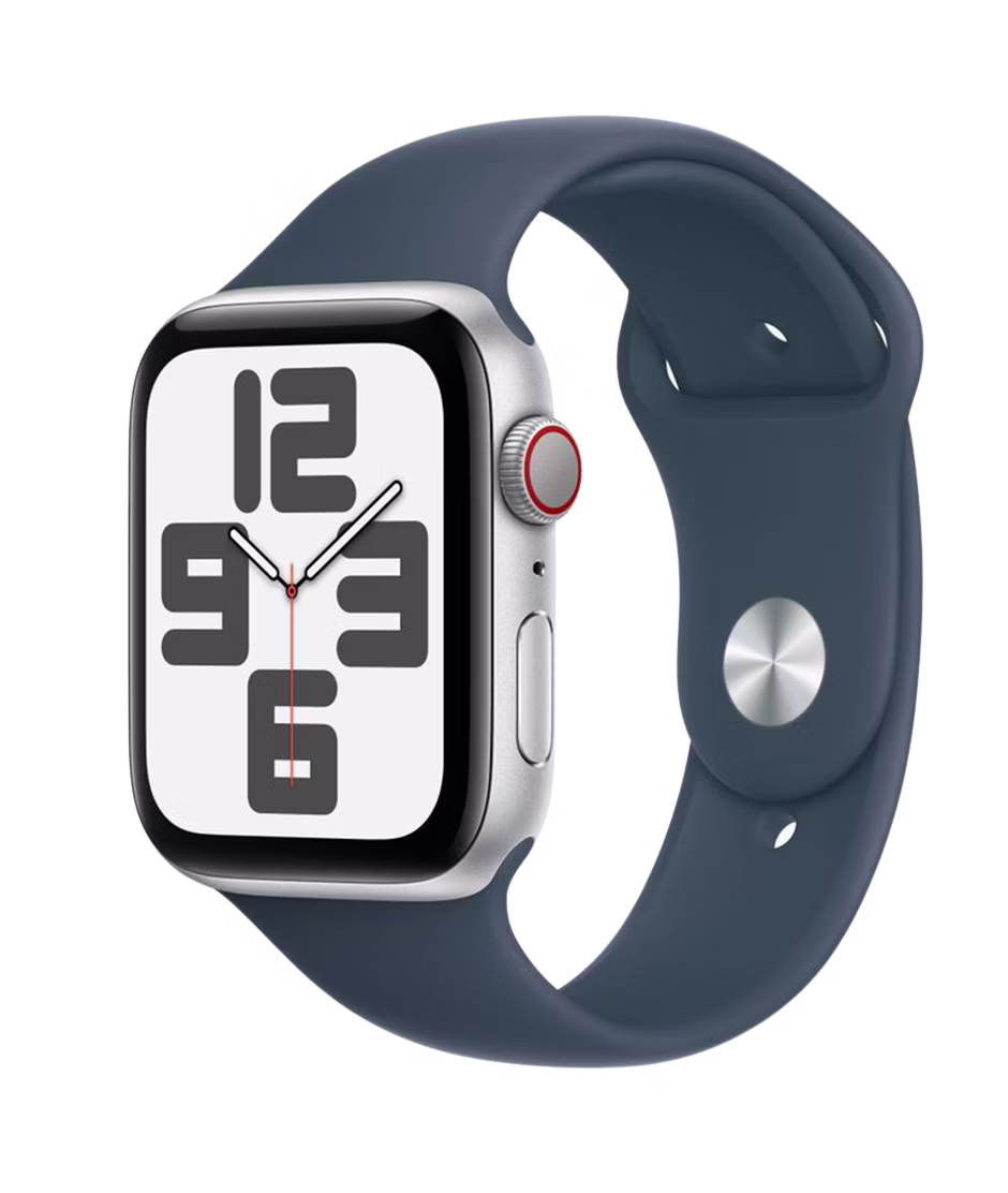 Apple Watch SE (2023) GPS + Cellular 44mm Silver Aluminium Case with Storm Blue M/L Sport Band