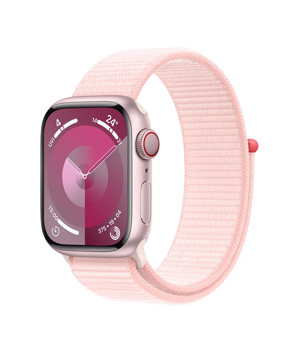 Apple Watch Series 9 GPS + Cellular 41mm Pink Aluminium Case with Light Pink Regular Sport Loop