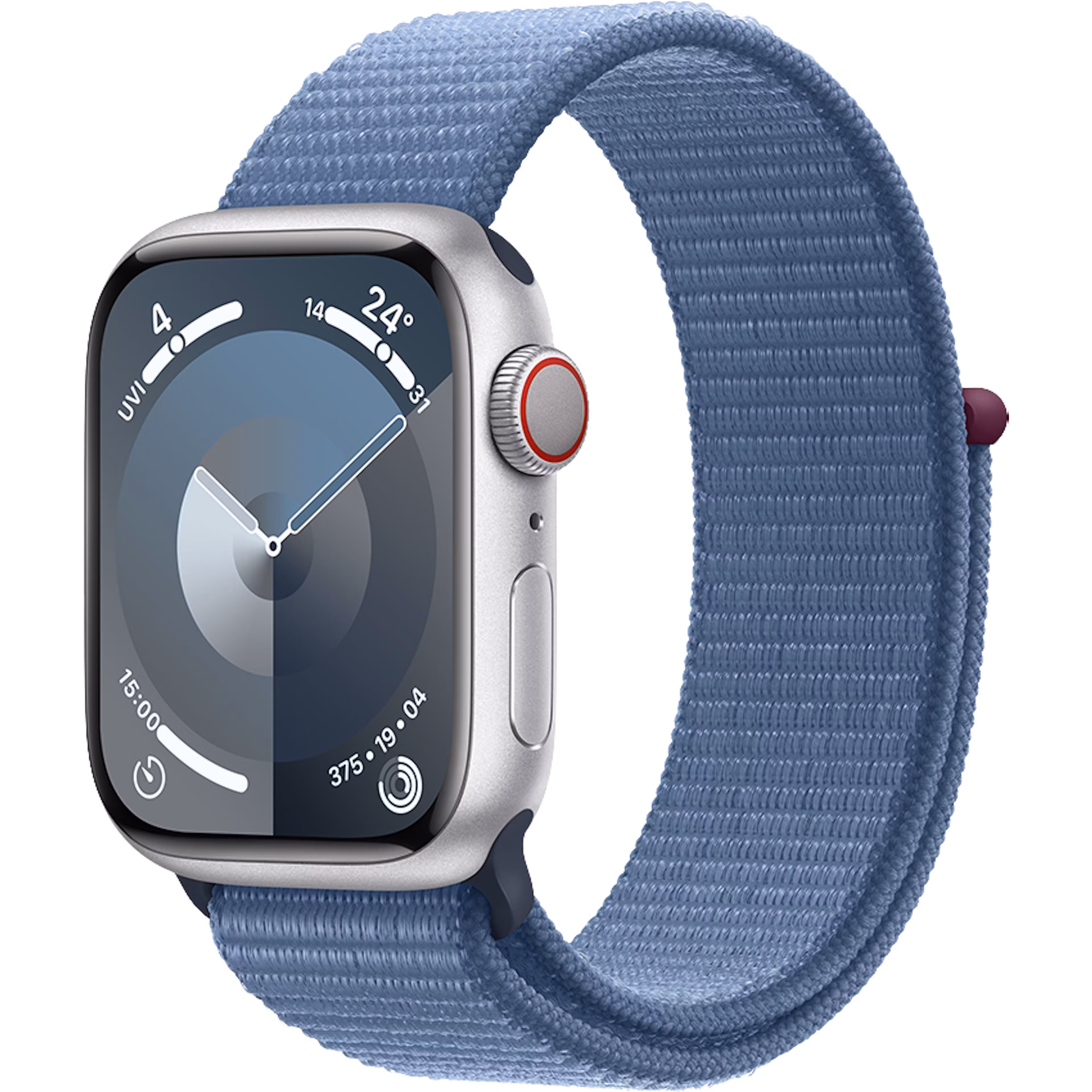 Apple Watch Series 9 GPS + Cellular 41mm Silver Aluminium Case with Winter Blue Regular Sport Loop