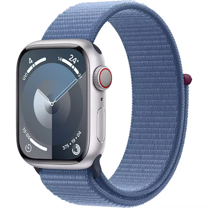 Apple Watch Series 9 GPS + Cellular 41mm Silver Aluminium Case with Winter Blue Regular Sport Loop