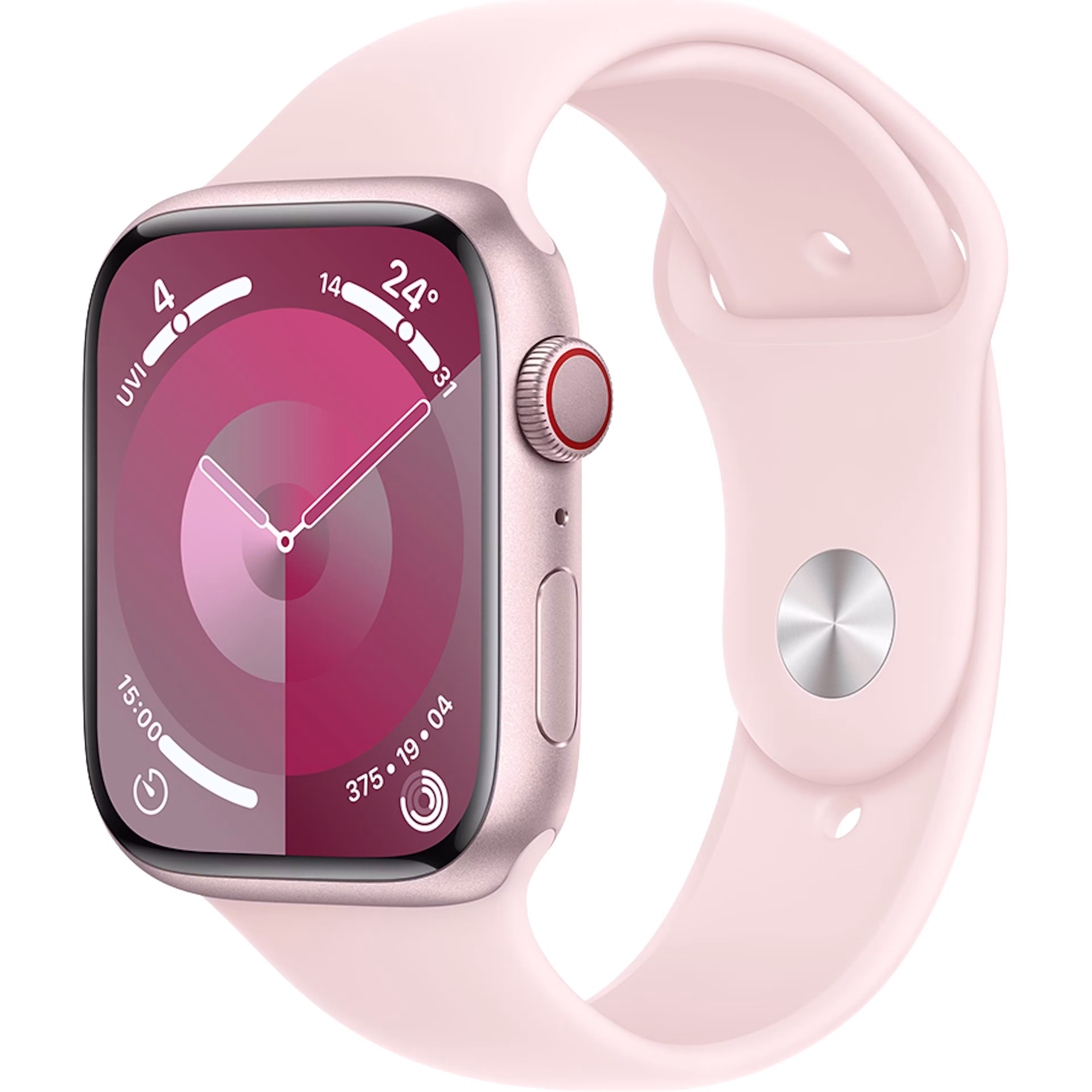 Apple Watch Series 9 GPS + Cellular 45mm Pink Aluminium Case with Light Pink M/L Sport Band