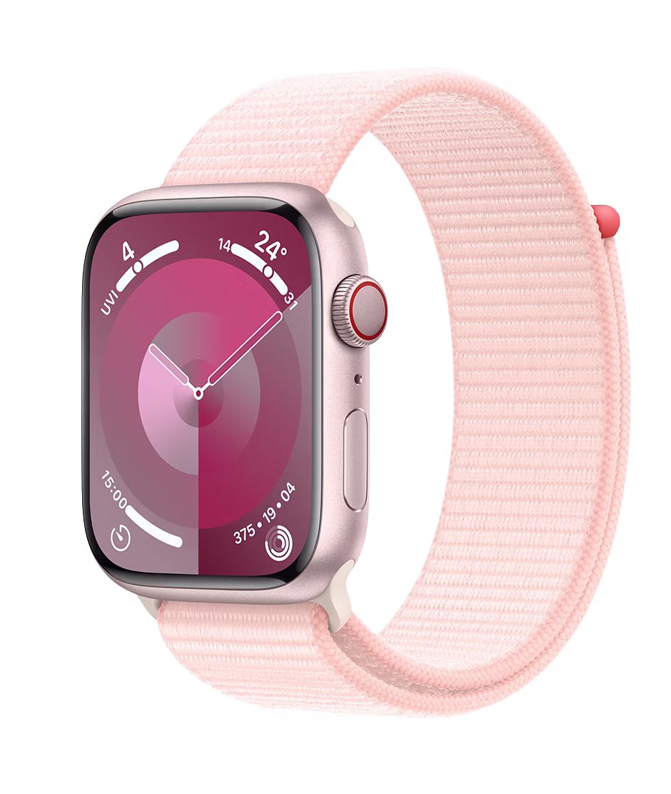 Apple Watch Series 9 GPS + Cellular 45mm Pink Aluminium Case with Light Pink Regular Sport Loop