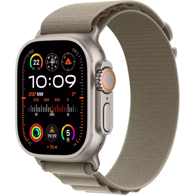 Apple Watch Ultra 2 GPS + Cellular 49mm Natural Titanium Case with Olive Small Alpine Loop