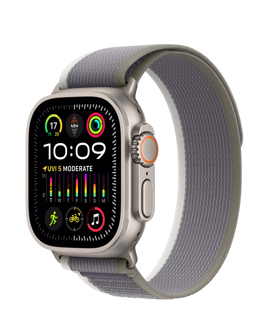 Apple Watch Ultra 2 GPS + Cellular 49mm Natural Titanium Case with Green/Grey M/L Trail Loop