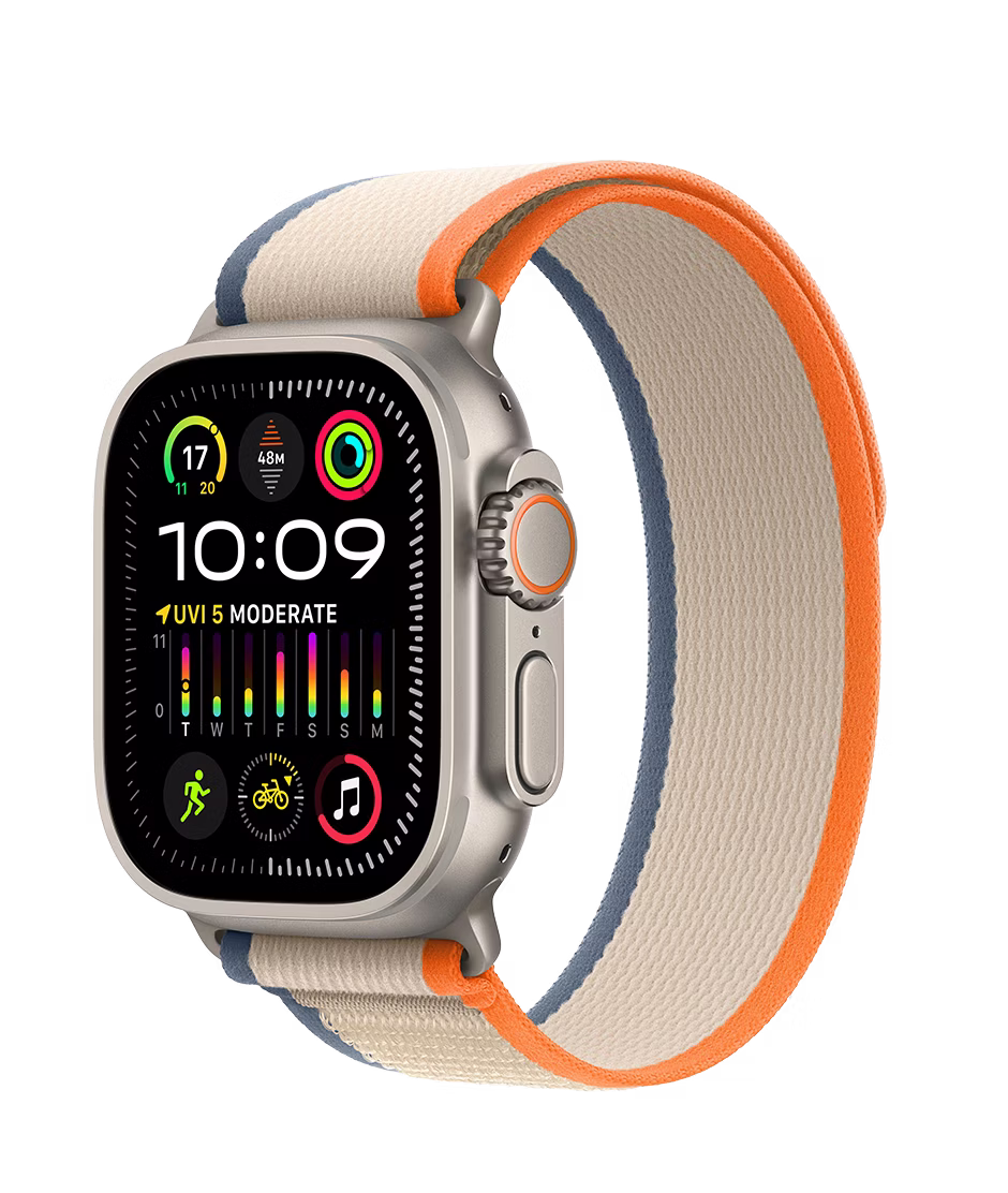 Apple Watch Ultra 2 GPS + Cellular 49mm Natural Titanium Case with Orange/Beige S/M Trail Loop